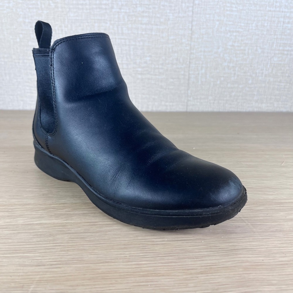 Vionic Evergreen Waterproof Leather Chelsea Ankle Boots Black Womens 6.5